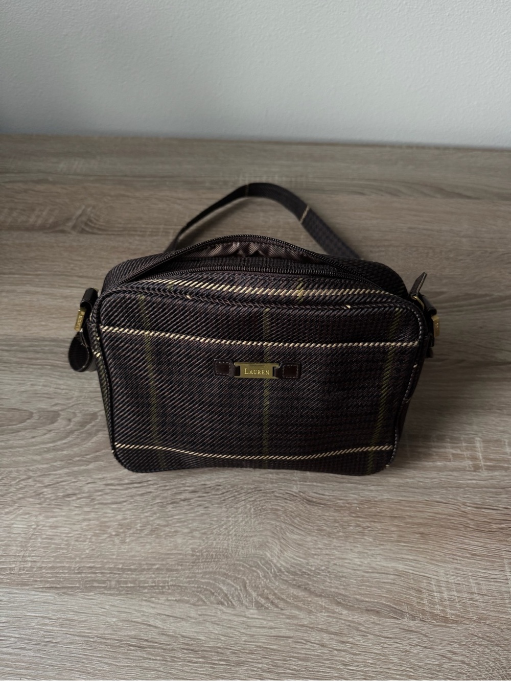Lauren Ralph Lauren Plaid Crossbody Bag Brown Tartan Shoulder Purse Vintage - Picture 1 of 6